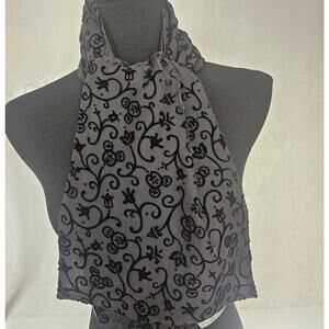 Disney Black Burnout Velvet Hidden Mickey Floral Damask Scarf Silhoutte Silk